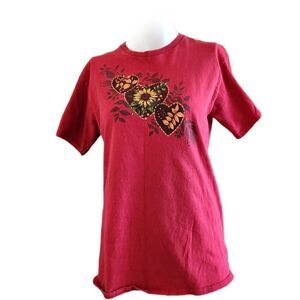 Delta women's medium sunflower heart red t-shirt Grandma's summer Garden 90's
